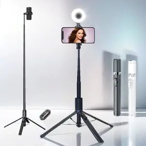 68 Inch Selfie Stick Tripod with Pop-Up Stand, Adjustable Height, LED Ring Light, Wireless Remote for Phones, Vlog Set Accessories, Tripod Stabilizer