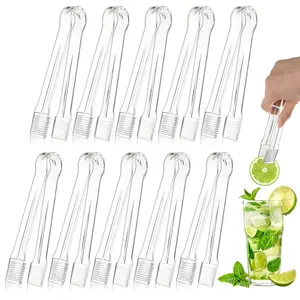 Hot Plastic Self-Service Tongs Set of 2/5/10, Clear Mini Kitchen Utensils for Salad BBQ and Party Appetizers, Summer Ice Cube Tongs for Food Serving