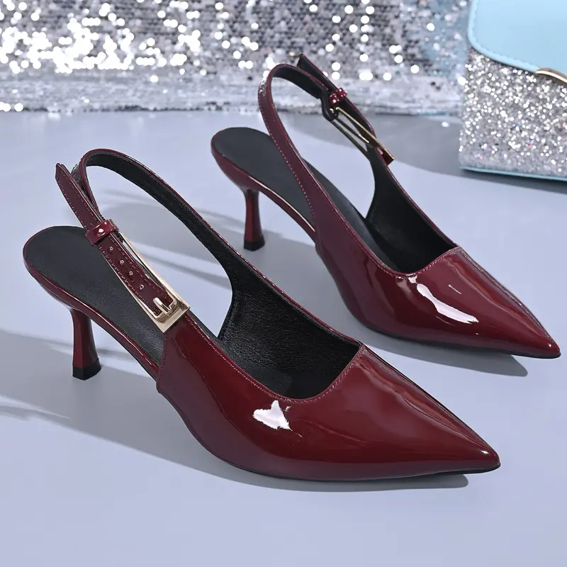 Elegant Kitten Heel Sandals, Women, PU Leather, Medium Width, Spring & Fall, Plain Style, Comfortable and Versatile, Perfect for Evening Outings