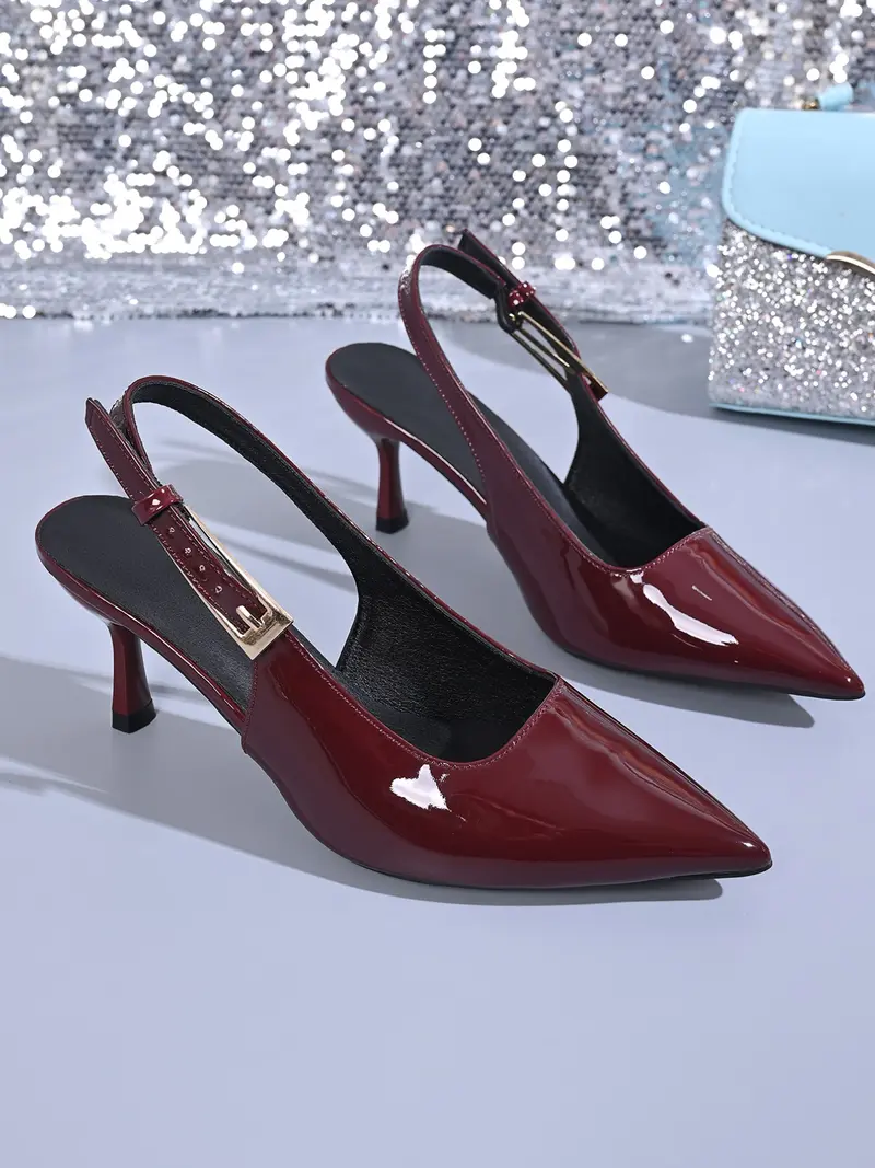 Women's Elegant PU Leather High Heels, Kitten Heel Slip-On Shoes, Comfortable & Stylish Design for Spring Fall Season