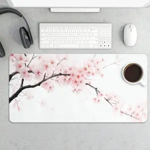 Cherry Blossom Pattern Mouse Pad, Large Gaming Mouse Pad, Non Slip Rubber Base Mousepad with Stitched Edges, Desktop Keyboard Pad for Home Office