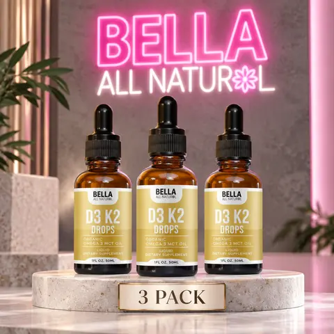 Three Pack Bella All Natural D3 K2 Drops Organic Omega 3 MCT Oil 50ml Supplement for Daily Health Needs