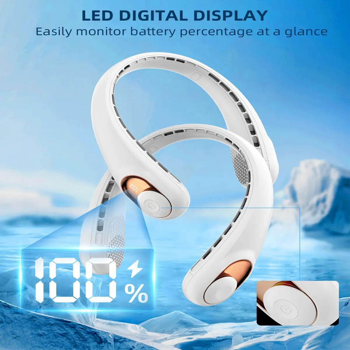Neck Fan, Portable Neck Fan Rechargeable, 5200mAh Battery Operated, LED Display, 360-Degree Cooling, 3 Speeds, Quite, Bladeless Design Neck Fans, Pers