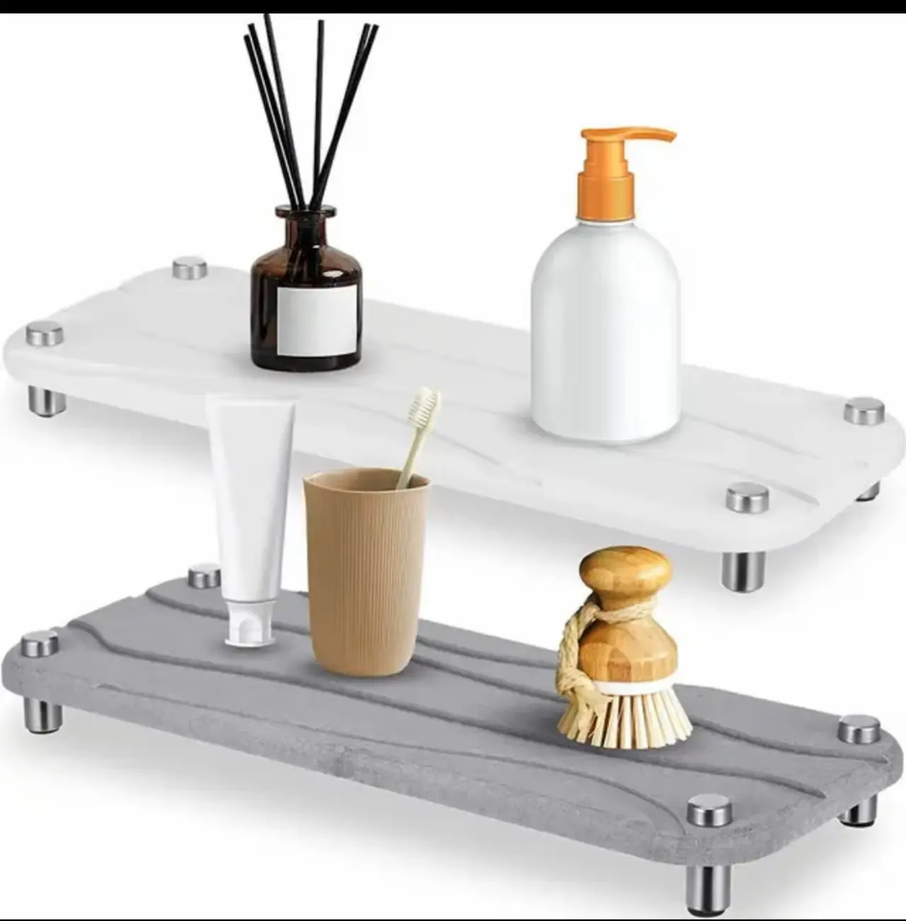 Instant Fast Drying Diatomaceous Stone with Elevated Design Sink Tray 2 Pcs Set