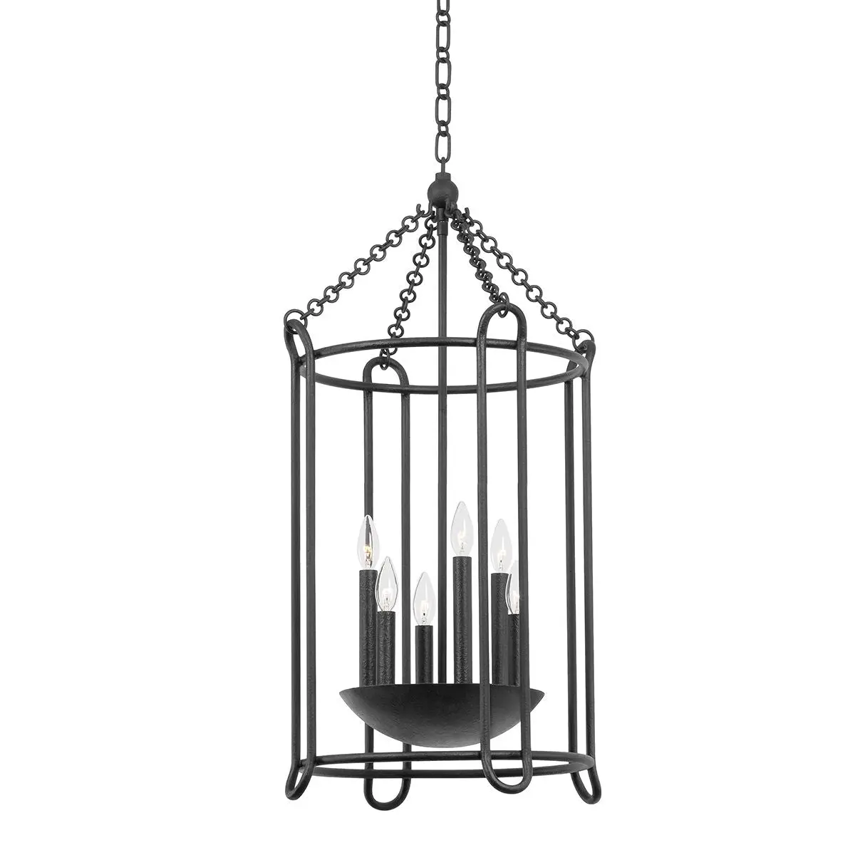 Lassen Lantern - Medium 6-Candle Hanging Light with Elegant Cage Design in Black Iron or Vintage Gold Leaf