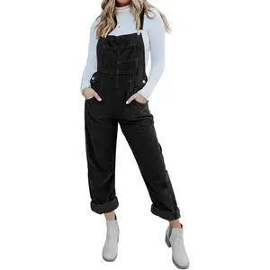 Women's Corduroy Overalls With Adjustable Straps, Baggy Bib Jumpsuit, Casual With Pockets