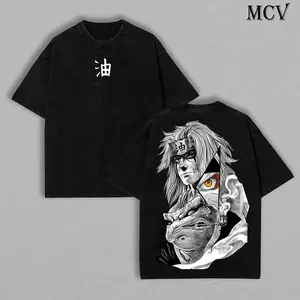 Jiraiya x Naruto Anime Double Printed Vintage Washed Tee Unisex Oversize Anime Manga Washed Heavyweight Cotton T-shirt Naruto Merch Jiraiya Fan
