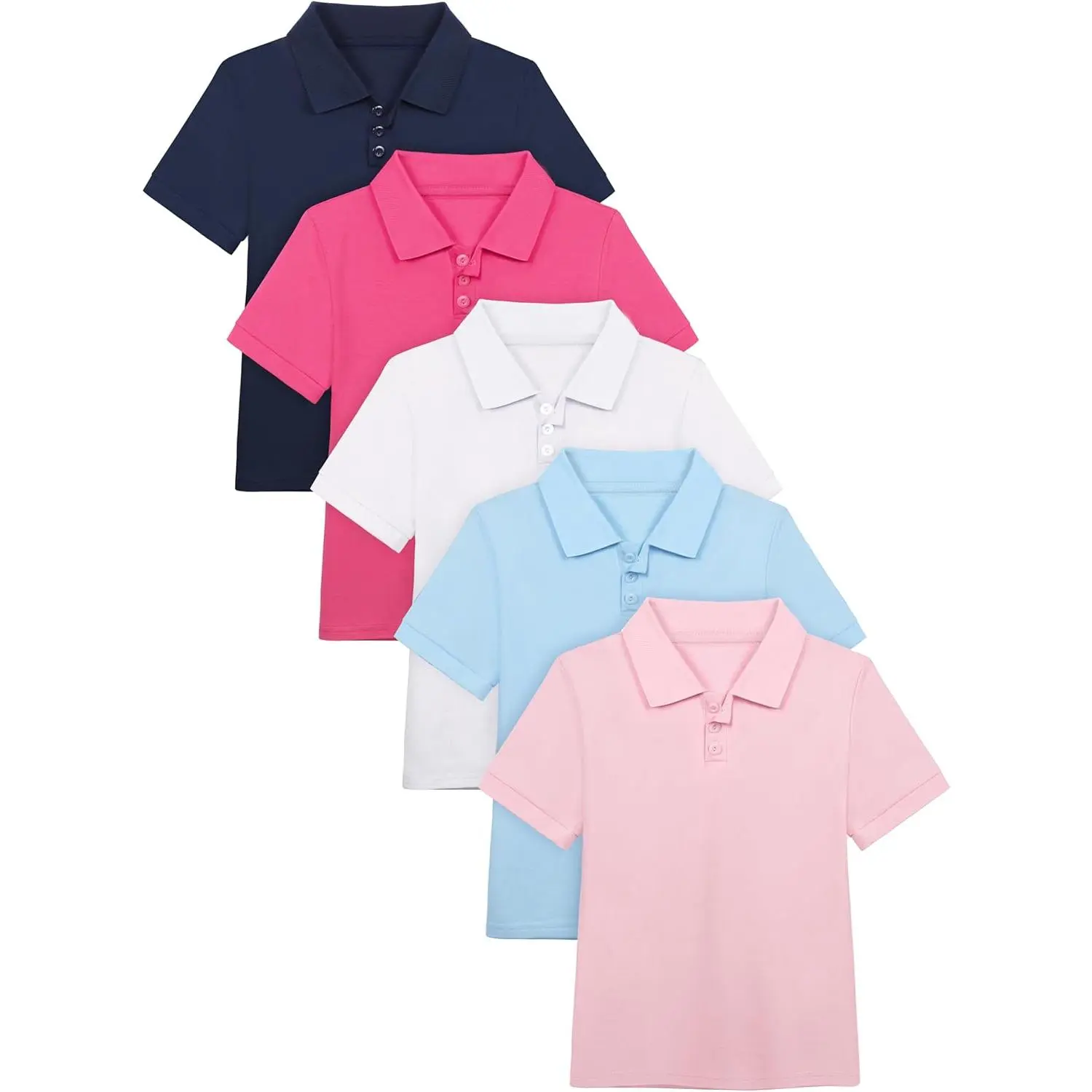 Poroka 5 Pack Girls' School Uniform Short Sleeve Polo Shirts Girl Cotton Uniform Shirts Golf Polo Shirt