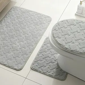3-Piece Plush Bathroom Rug Set, Non-Slip Absorbent Bath Mat, Bathtub Mat, Shower Door Mat, Soft Comfortable Washable Carpet