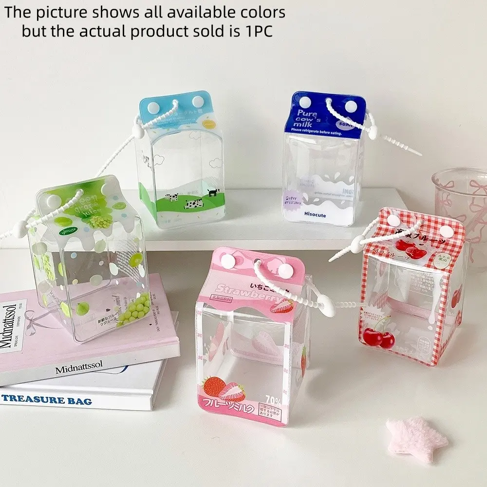 Cute Transparent Milk Box Cartoon Graffiti Doll Storage Bag Organiser, Starry Doll Display Pouch, Decorative Bag Decoration Hanging Accessory, Waterproof Organizer Bag, Clear Storage Organizer, Hangable Organizer Pouch