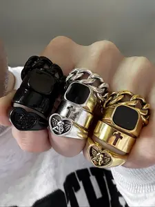 4 Piece Punk Style Heart Angel Ring Set, Vintage Gothic Rings, Hollow Cross Design, Silver Color Unisex Jewelry for All Seasons