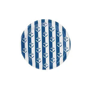 Navy Anchor Away Stripes Dessert Paper Plates - 8 Pack