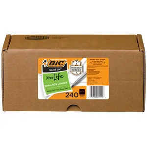 BIC Round Stic Xtra Life Black Ballpoint Pens, Medium Point (1.0mm), 240-Count Pack of Bulk Pens, Flexible Round Barrel for Writing Comfort, No. 1 Selling Ballpoint Pens