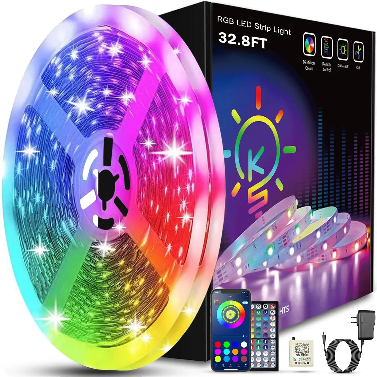 32.8ft Strip Lights Smart App Music Sync Color Changing RGB Bluetooth LED Strips with Remote Led Lights for Bedroom Home Decoration