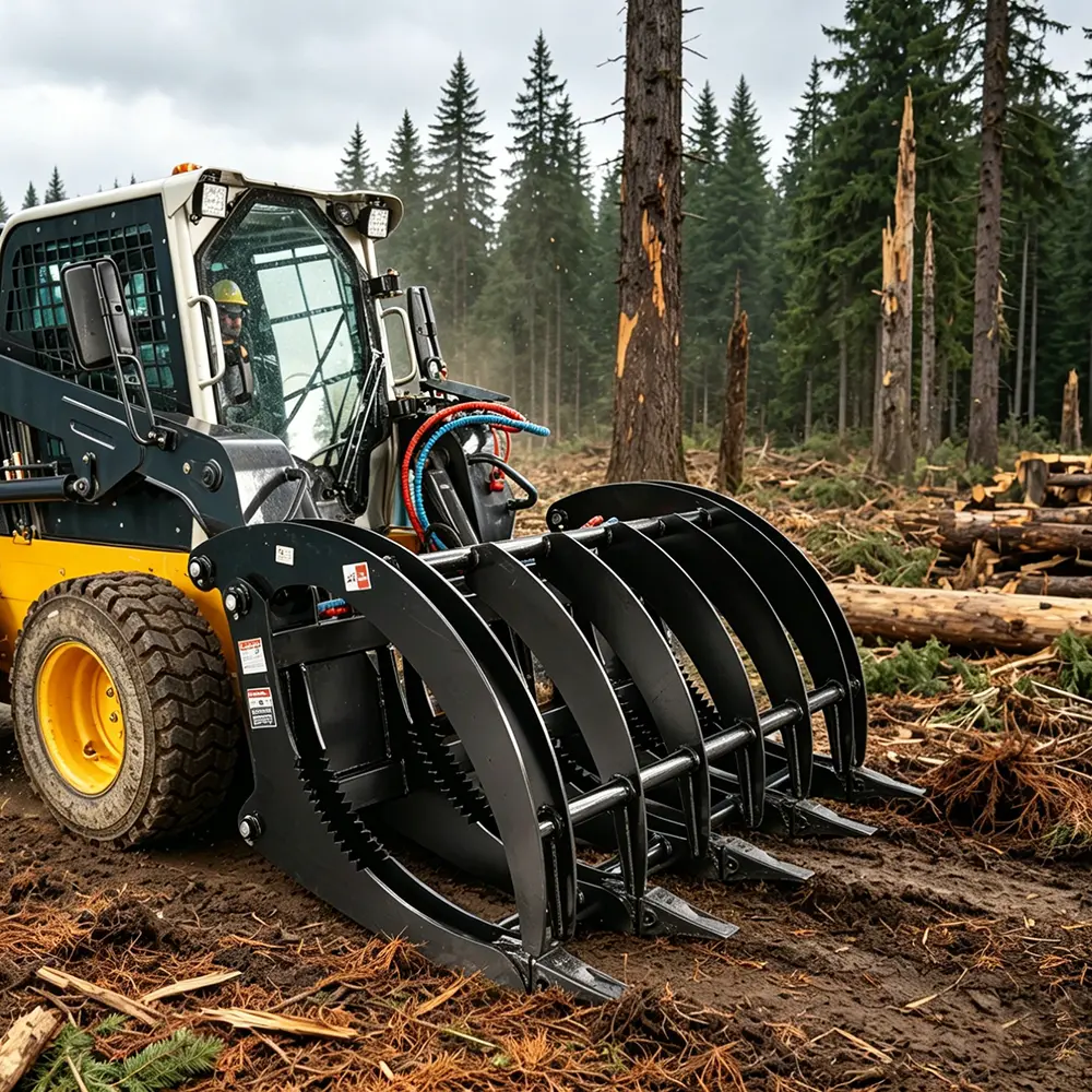 LANDY 72" Wide Extreme Duty Root Rake Grapple Attachment for Skid Steers, Universal Fit Land Clearing Tool, 0.5in Hoses, 16gpm, 1195lb & 3504lb Capacity, Replaceable Teeth, Flat-Faced Couplers, Greasable Pins and Bushings