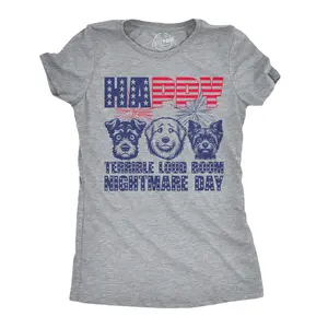 Womens Funny T Shirts Happy Terrible Loud Boom Day Sarcastic Fourth Of July Novelty Puppy Tee for Ladies Funny Womens T Shirts Cute Vintage Fashion Casual Ladies T-Shirt Gift Patriotic Tops for Women Funny Dog Light Grey