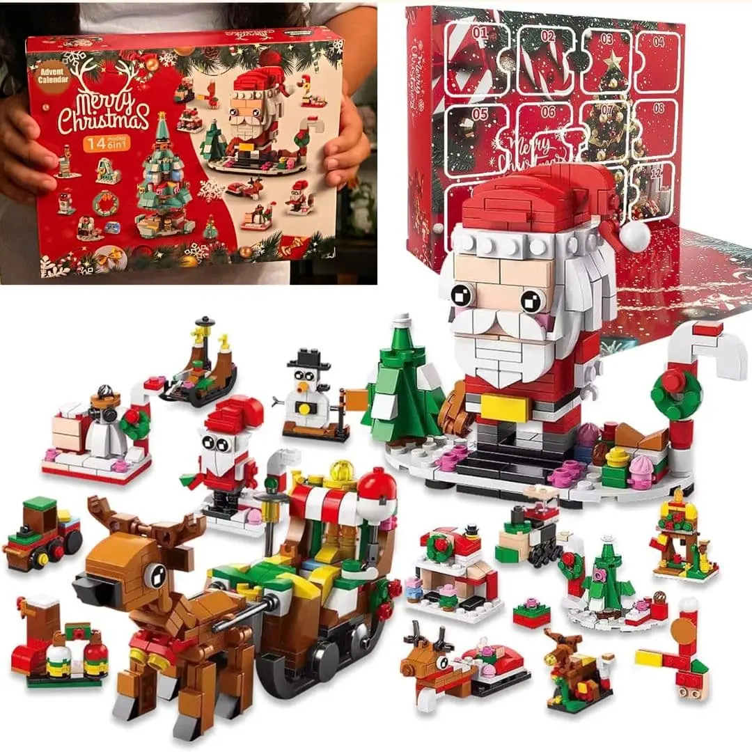 Santa Claus Blind Box Building Blocks Toy 12 Days Christmas Advent Calendar Toy Figures Building Blocks Advent Calendar Christmas Countdown Blocks
