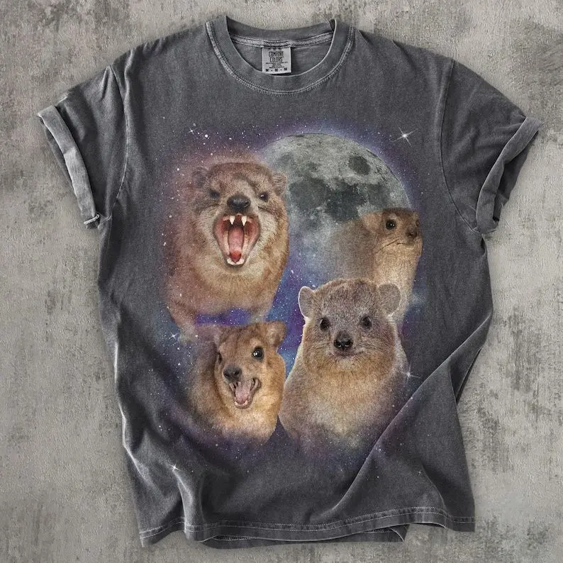 [SALE UP TO 50% + FREE SHIP]  90s Retro Hyraxes Moon T-shirt, Screaming Hyrax Meme Shirt, Funny Shirts, Rock Hyrax Lover Gift, Gag Gifts, Comfort Colors, Awawa Tee