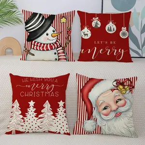 Christmas Themed Pillow Case, 4 Counts/set Santa Claus Pattern Cushion Cover without Filler, Decoration Cushion Cover for Living Room Bedroom Sofa Bed