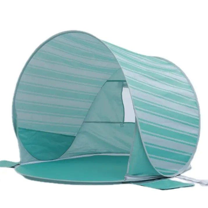 Baby Beach Tent Sun Shelter, UV Protection Infant Outdoor Canopy with Mesh Ventilation, Storage Pockets & Stakes, Green Stripe, 131 x 129 x 80 cm