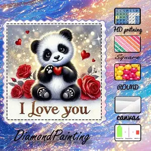 DIY 5D Flocking Cloth Diamond Painting Craft Kit, Handicraft, AB Rhinestones, Crystal Rhinestones, Panda, Red Heart, Rose Diamond Embroidery, Special Technique Diamond Art Kit, Wall Decoration, Gift for Family, Loved Ones, and Friends