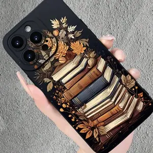 Book & Flower Pattern Phone Case, Decorative Phone Protector Cover, Phone Accessories Compatible with iPhone 11 12 13 14 15 Pro Max 15 Plus