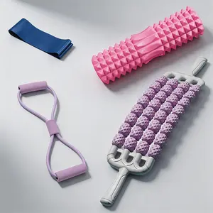 Multifunctional Yoga Pilates Set, Mini Resistance Band, Foam Roller, Figure 8 Resistance Bands, 4-Wheel Arc Neck/leg Massager