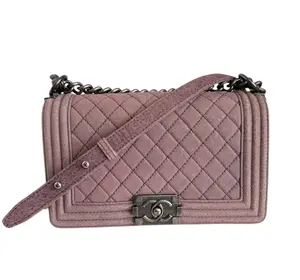 Pre-owned CHANEL Sueded Leather Crossbody Bags Mauve Medium Le Boy Bag