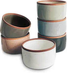 8oz Set of 6 Ceramic Ramekins, Small Oven Safe Baking Dishes Cups for Personal Pudding, Creme Brulee, Souffle, Serving Dip, Custard, Ice Cream, Single Mini Bowls, Assorted Neutrals