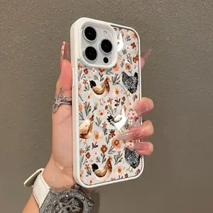 Magnetic Compatible Case for iPhone 17 16 E Pro Max 15 Plus 14 13 12 11 XS XR, Chickens and Flowers Aesthetic Print | Shockproof, Silicone, Lightweight, Scratch Resistant, and Trendy Protection