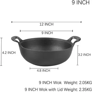 9 inch Cast Iron Wok with Handles, Grilling Pan for Oven, Stove or Grill