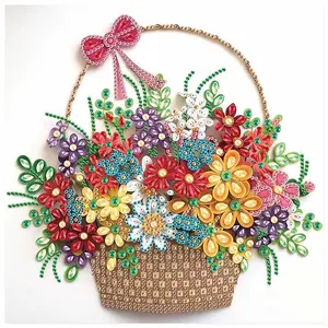 Flower Basket Pattern Diamond Arts Colorful Painting Kit without Frame, 5D Special Shape Diamond Arts Crafts Kit, Wall Art Decor for Home