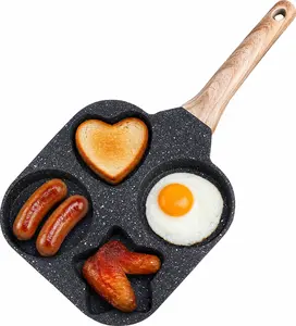 Nonstick 4-Cup Divided Grill Skillet, 7.5 Inch Healthy Granite Egg Frying Pan with Anti-scald Handle, Breakfast Skillet for Eggs, Pancakes, Bacon
