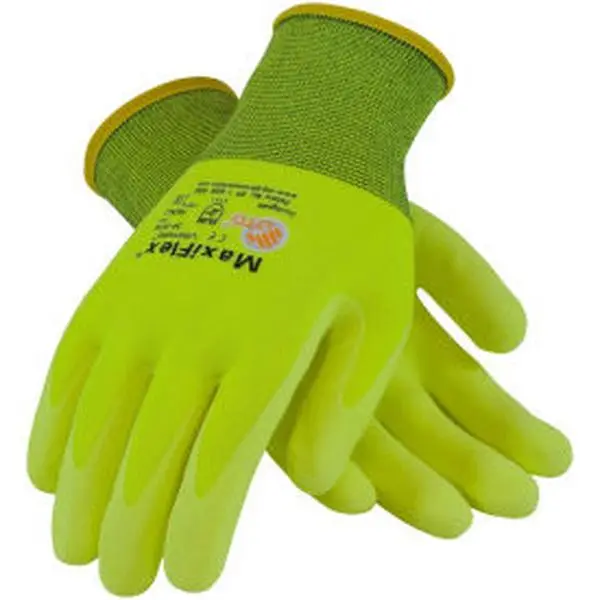 112-34-874FY-XL 15G Maxiflex Ultimate Seamless Knit Nylon & Lycra Glove with Nitrile Coated Micro-Foam Grip, High-Visibility Yellow, Anti-Slip Safety Work Gloves, Hi-Vis Workwear Safety Work Gloves