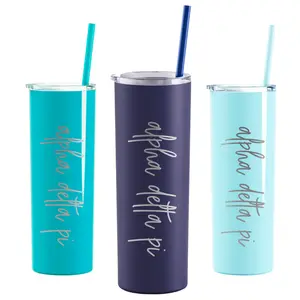 Alpha Delta Pi Laser Engraved Skinny Tumbler with Straw - Script