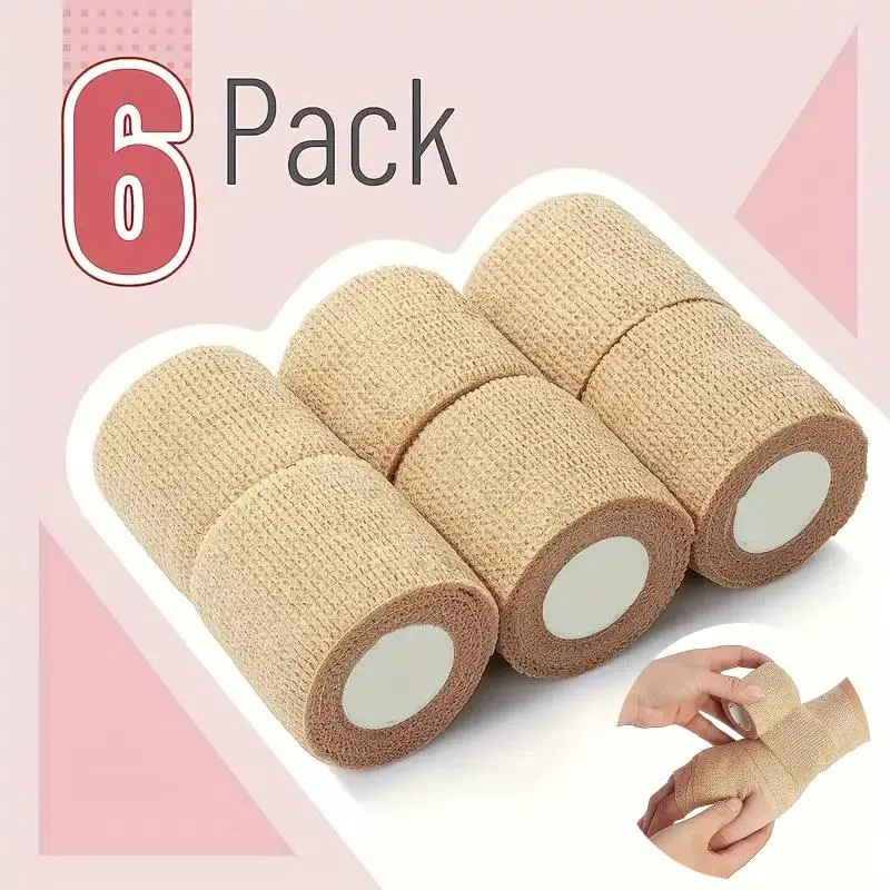 Self-adhesive Bandage, 6 Counts Sports Elastic Support Bandage, Sports Elastic Bandage for Wrist Wrap, Boxing Wrap, Ankle, Knee, Elbow, Shoulder, Arm, Leg