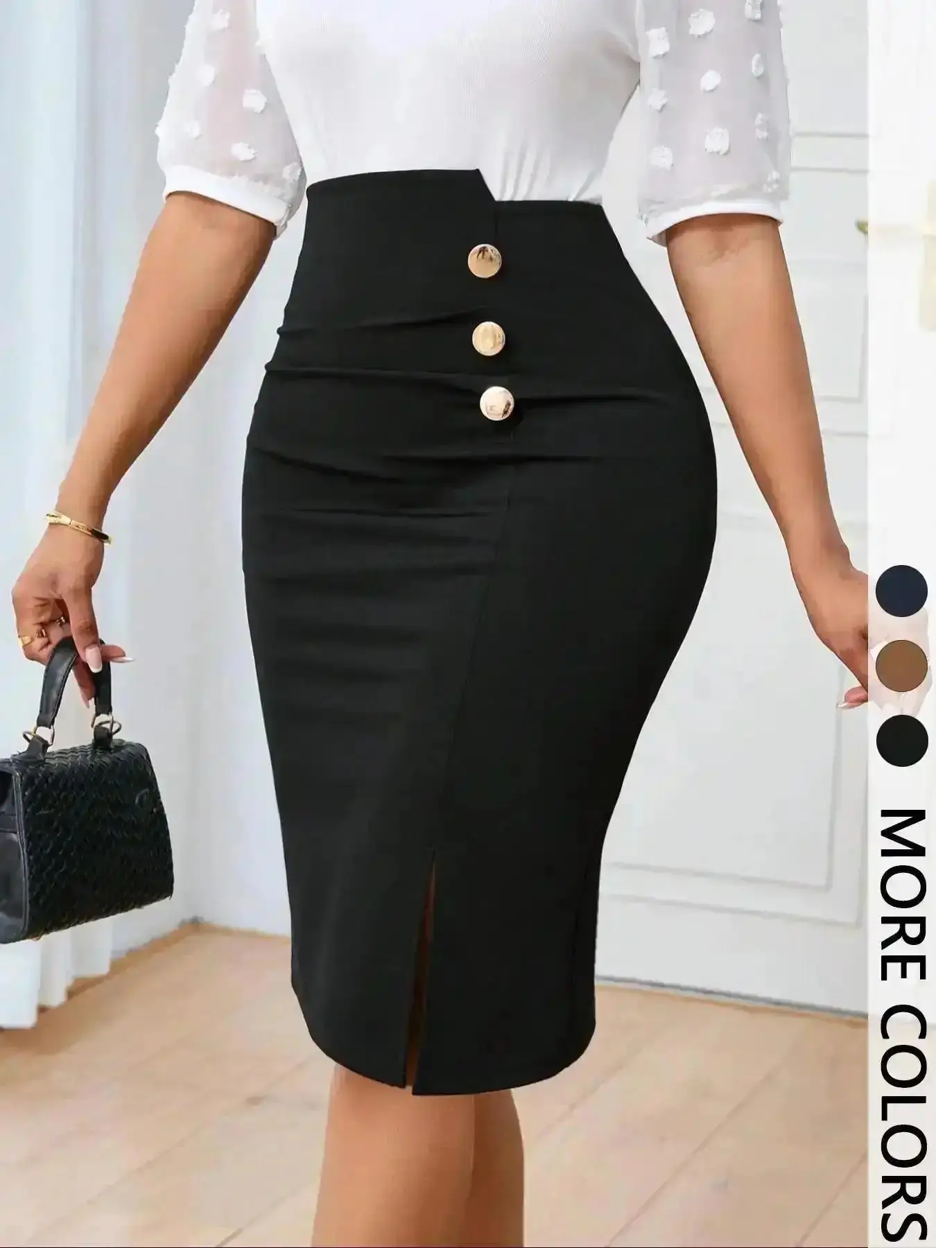 2026 Women's Commuting Minimalist Solid Color A-line Button Front Pencil Skirt Asymmetrical All-season Fashion Office Work, Easy Wear, Chic, Every Season, Simple Style, Career Wear, Polished Look, Casual