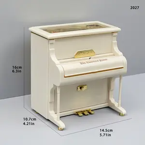 Upright Piano Wind-Up Music Box with Ballerina Dancer, Simple Mechanical Music Box for Piano Lovers, Elegant Desk Decor, Perfect Christmas & Holiday Gift