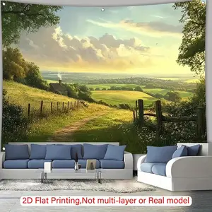 1pc Polyester Summervibes Realistic Country Landscape Backdrop - 2D Flat Banner, Serene Countryside Sunset Scene, No Power Needed, Easy-to-Hang Wallpaper, Backdrop Decor for Home, Birthday Photography Events