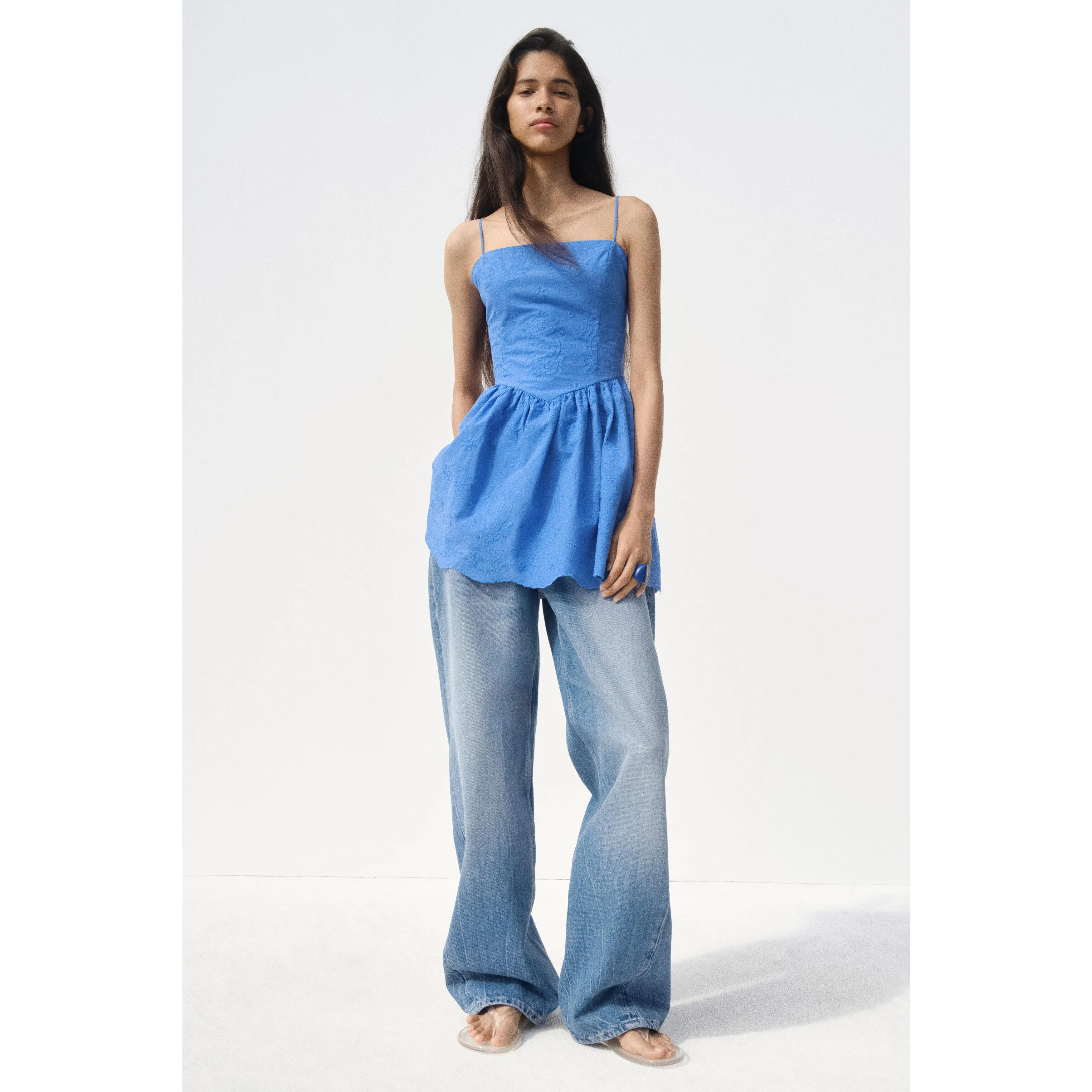 H&M Embroidered flared-skirt dress