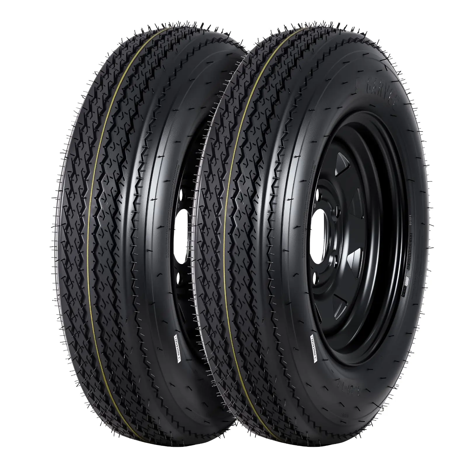Garvee Upgraded Set of 2 5.30-12 Trailer Tire and 12 Inch Wheel Assemblies, 5 Lug 4.5" PCD, Load Range C 6PR Black Trailer Wheels