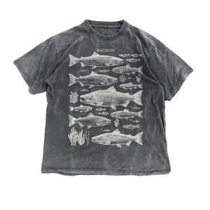 Salmon Fish Vintage 90s Graphic T-Shirt, Retro Comfort Colors Fisherman Y2k Unisex Washed Tee, Outdoor River Fishing Apparel Shortsleeve