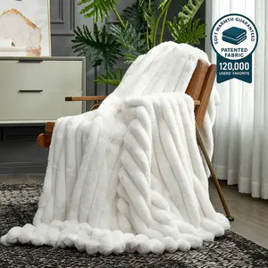 【Exclusive Deal】Cozy Bliss Striped Faux Rabbit Fur Throw Blanket 450GSM - Super Soft, Warm, Luxurious Plush TV Blanket, Versatile for Spring Summer, Bed, Couch, Sofa, Travel, Lunch Break, Fits Whole Family, Perfect Gift for Friends