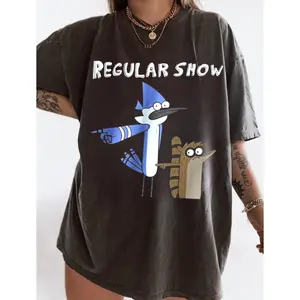 Regular Show Unisex T-Shirt with Mordecai and Rigby Print - Classic, Cotton N0G