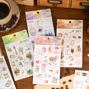 24 Sheets Minimalist Cut Sticker Sheets with Food Lifestyle Themes, Coated Paper Material, Minimalist Style, Self Adhesive, DIY Journal Decoration Scrapbook Sticker Pack