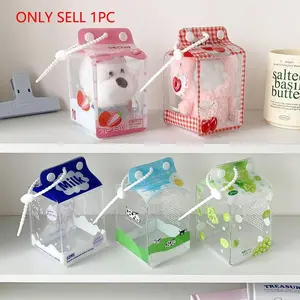 Cute 3D Milk Box Transparent Doll Bag, Student Toy Figure Storage Bag, Outdoor Photo Album, Girls' Accessory, Fun and Practical Design