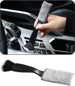 Double Head Brush for Car Clean 1Pack,Car Brushes for Detailing Interior,Car Detailing Brushes Exterior,Soft Car Detailing Brush(Black-Double Head,1Pack) Smeyta