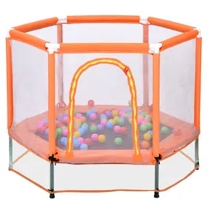 55" Orange Kids Trampoline with Safety Enclosure Net, Galvanized Steel Frame, 30 Springs, Foam Padded Poles, U-Type Double Zipper, Indoor Outdoor Toddler Bounce Jumper for Parent-Child Fun
