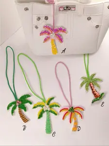 Coconut Tree Sparkly Bag Charm with Fruits and Beads, Symbolic Keychain Gift, Perfect for Bags, Cars, Small Gifts, Durable Design