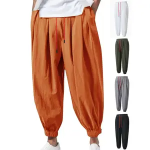 Men's new loose linen plain pants, summer slim and wide leg harem pants, spring, summer, autumn breathable fast drying sports pantsRAIMENTRY